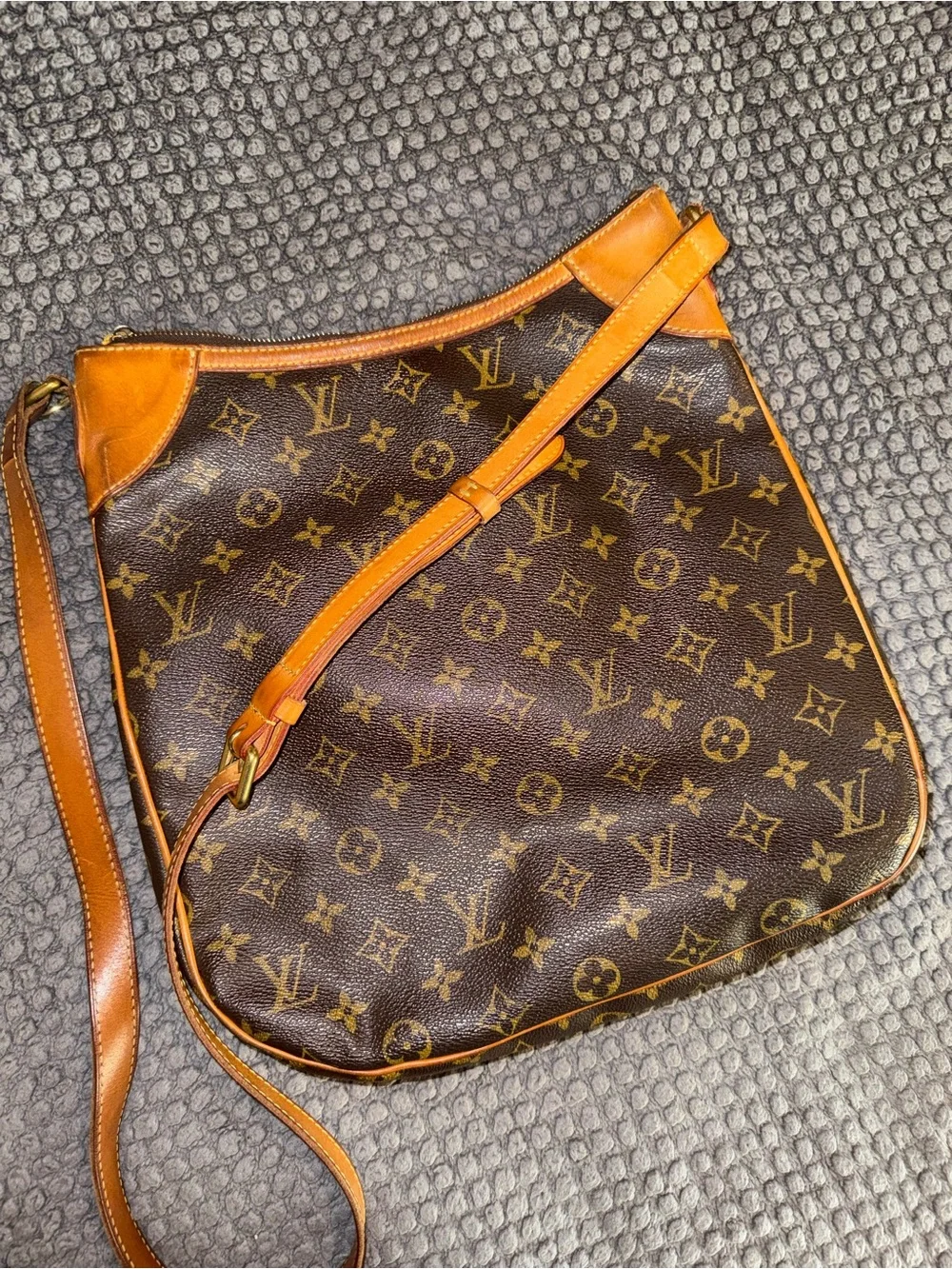 Louis Vuitton Brown Canvas Shoulder Bag with Tan Leather Trim